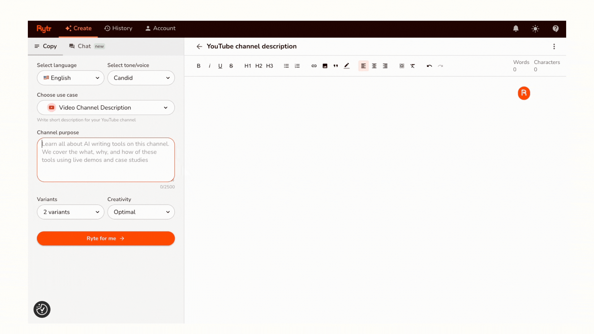 Video Channel Description Generator